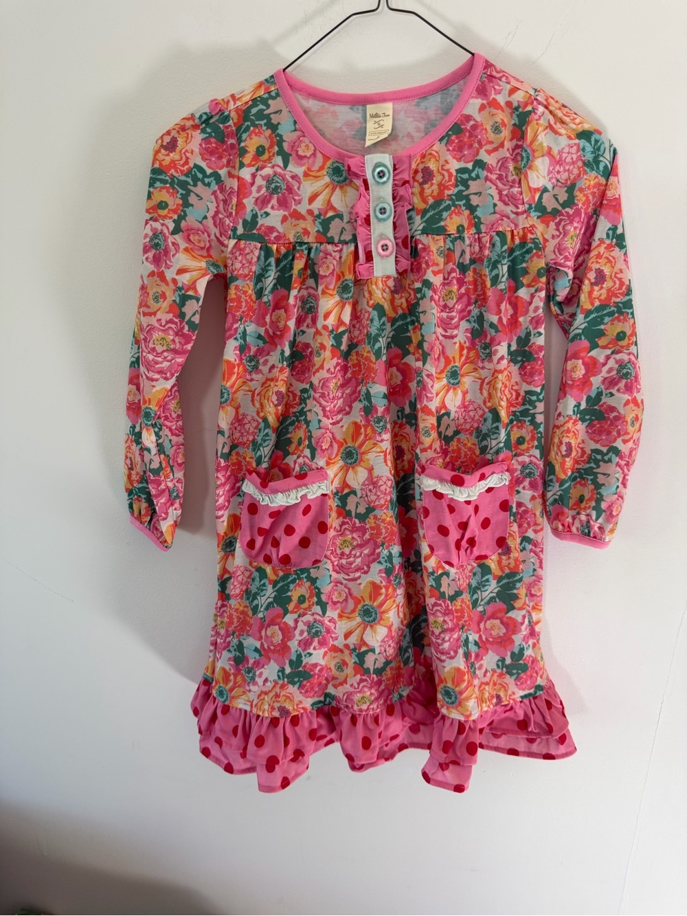Matilda Jane Multicolor Floral Nightgown with Polka Dot Pockets